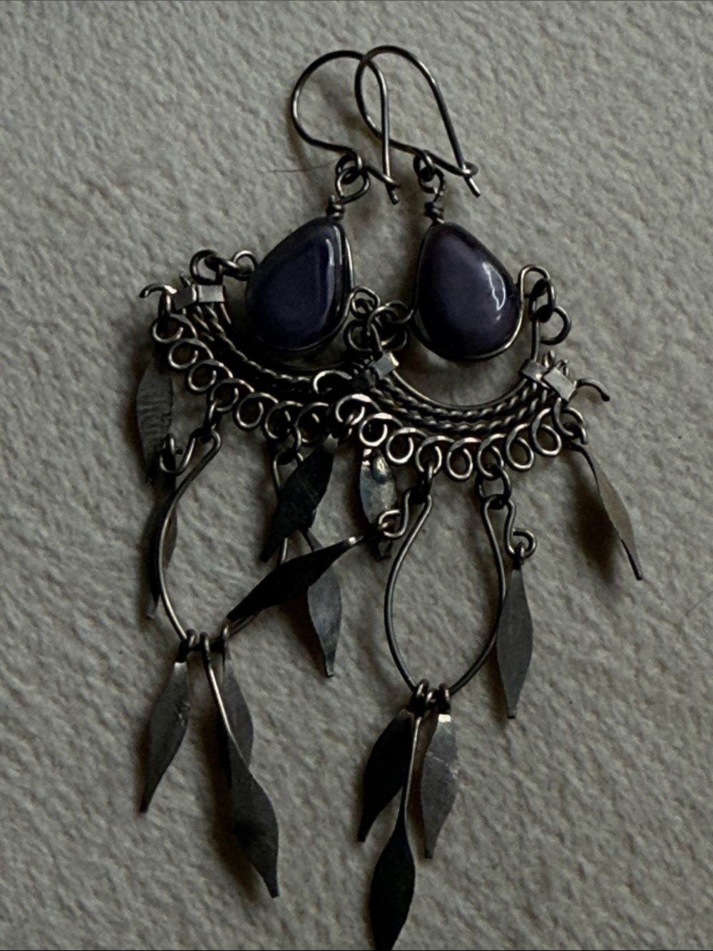 Sterling Silver Purple Teardrop Dangle Earrings